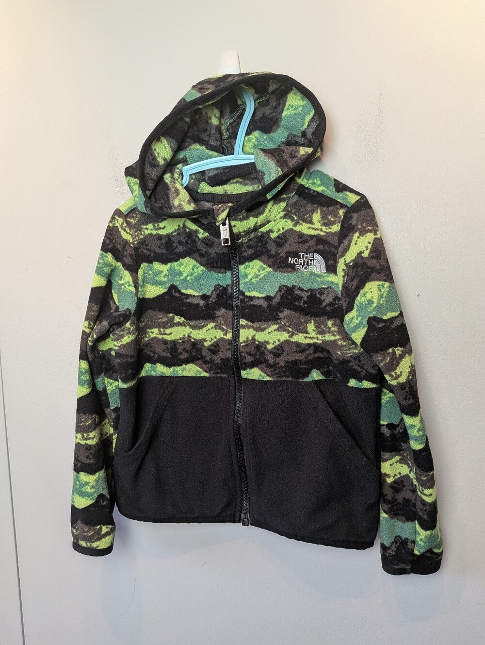 THE NORTH FACE Kid Fleece Jacket Size 4 Green And Black Hoodie Zip Up